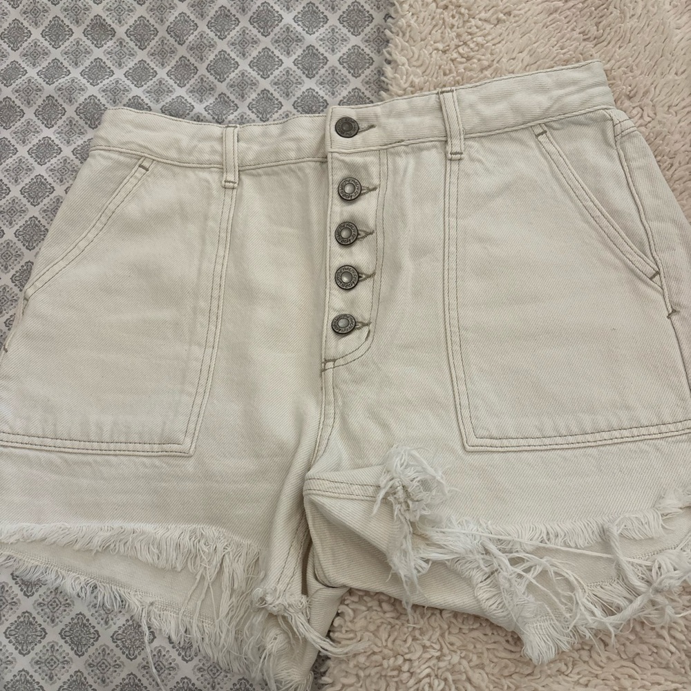 Free People High Waist Cream Button Shorts